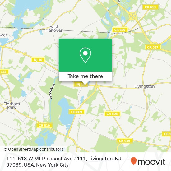 Mapa de 111, 513 W Mt Pleasant Ave #111, Livingston, NJ 07039, USA