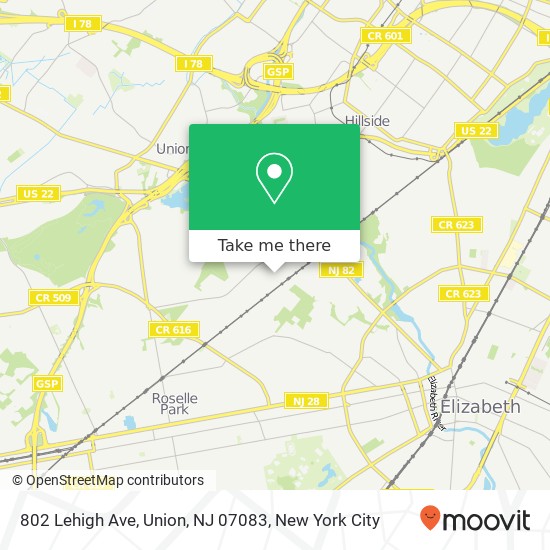 Mapa de 802 Lehigh Ave, Union, NJ 07083