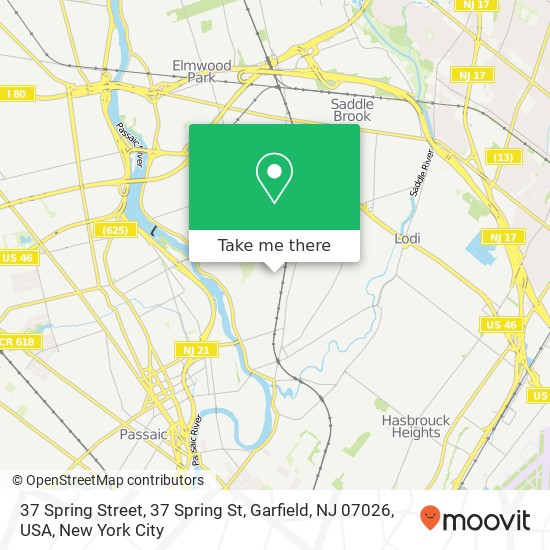 Mapa de 37 Spring Street, 37 Spring St, Garfield, NJ 07026, USA