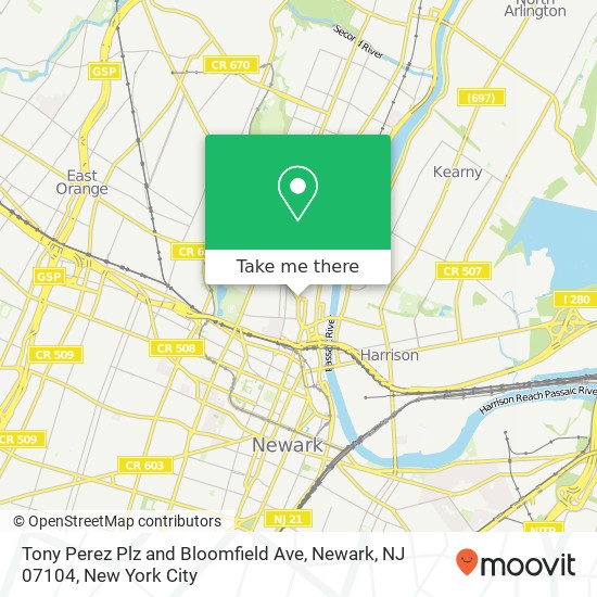 Tony Perez Plz and Bloomfield Ave, Newark, NJ 07104 map