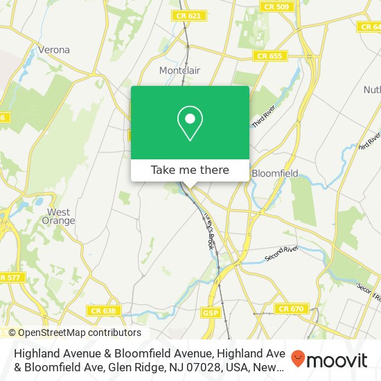 Mapa de Highland Avenue & Bloomfield Avenue, Highland Ave & Bloomfield Ave, Glen Ridge, NJ 07028, USA