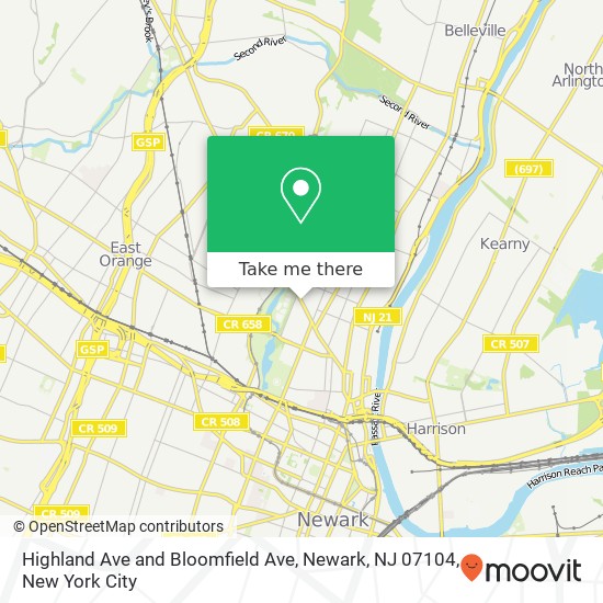 Mapa de Highland Ave and Bloomfield Ave, Newark, NJ 07104