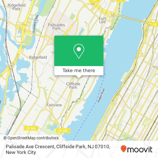 Mapa de Palisade Ave Crescent, Cliffside Park, NJ 07010