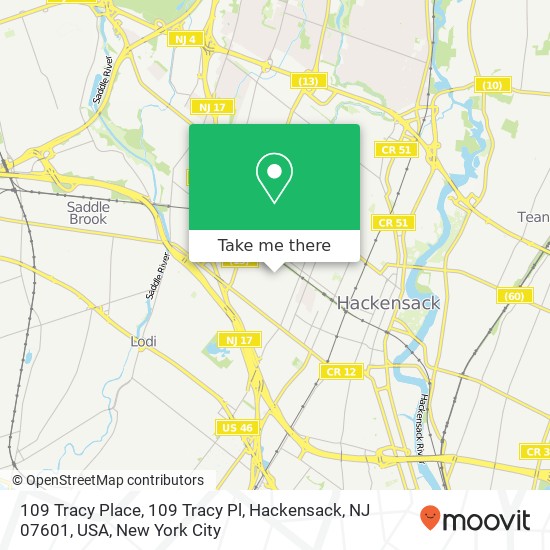 Mapa de 109 Tracy Place, 109 Tracy Pl, Hackensack, NJ 07601, USA