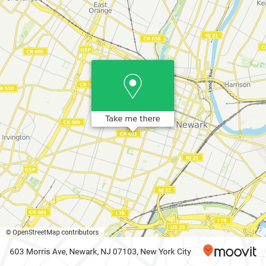 Mapa de 603 Morris Ave, Newark, NJ 07103