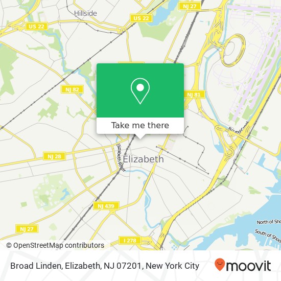 Mapa de Broad Linden, Elizabeth, NJ 07201