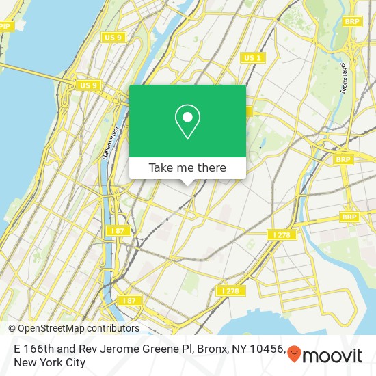 Mapa de E 166th and Rev Jerome Greene Pl, Bronx, NY 10456