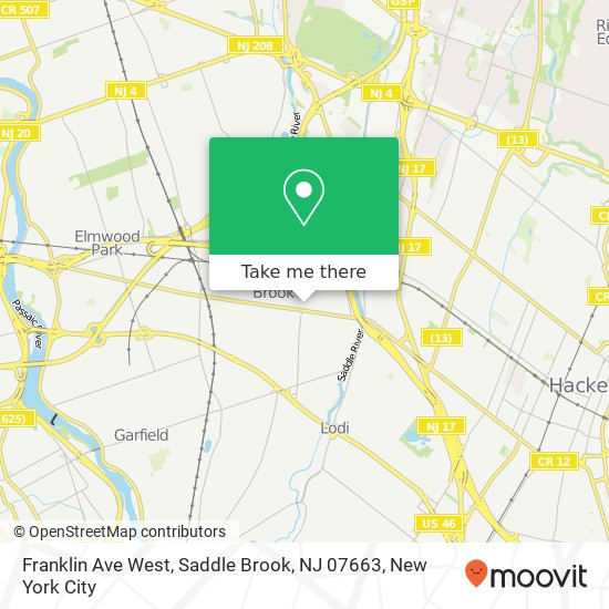 Mapa de Franklin Ave West, Saddle Brook, NJ 07663