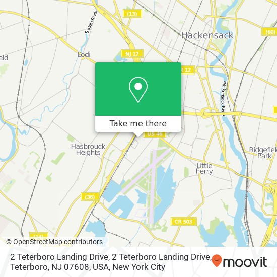 Mapa de 2 Teterboro Landing Drive, 2 Teterboro Landing Drive, Teterboro, NJ 07608, USA