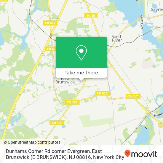 Dunhams Corner Rd corner Evergreen, East Brunswick (E BRUNSWICK), NJ 08816 map