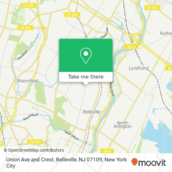 Union Ave and Crest, Belleville, NJ 07109 map