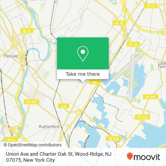 Union Ave and Charter Oak St, Wood-Ridge, NJ 07075 map