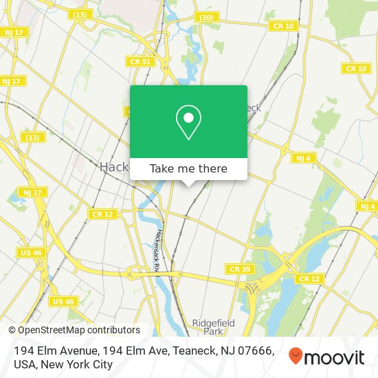 194 Elm Avenue, 194 Elm Ave, Teaneck, NJ 07666, USA map