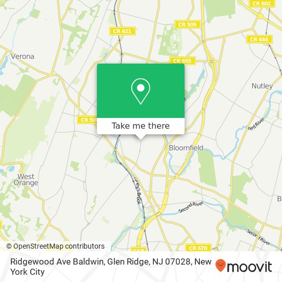 Mapa de Ridgewood Ave Baldwin, Glen Ridge, NJ 07028