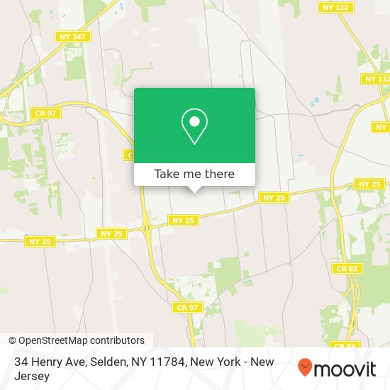 Mapa de 34 Henry Ave, Selden, NY 11784