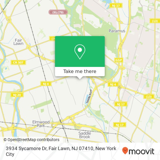 Mapa de 3934 Sycamore Dr, Fair Lawn, NJ 07410