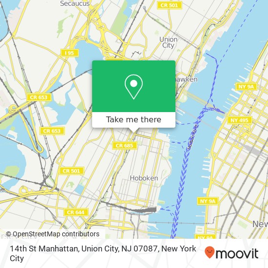 Mapa de 14th St Manhattan, Union City, NJ 07087
