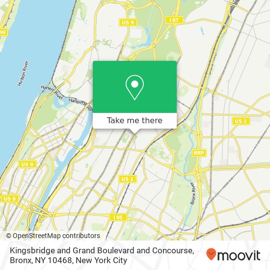Mapa de Kingsbridge and Grand Boulevard and Concourse, Bronx, NY 10468
