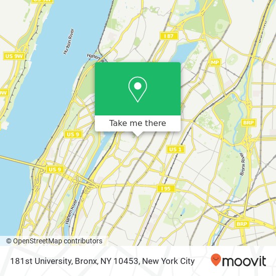 Mapa de 181st University, Bronx, NY 10453
