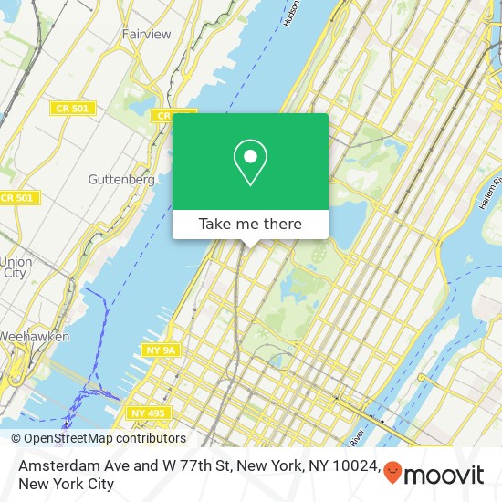 Amsterdam Ave and W 77th St, New York, NY 10024 map