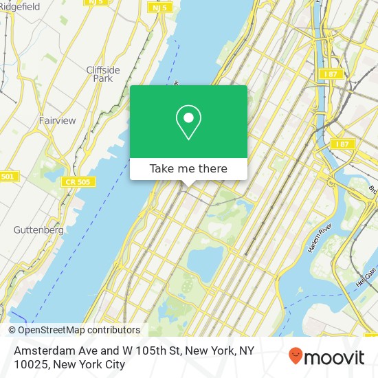 Mapa de Amsterdam Ave and W 105th St, New York, NY 10025