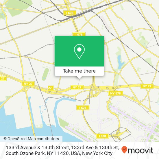 133rd Avenue & 130th Street, 133rd Ave & 130th St, South Ozone Park, NY 11420, USA map