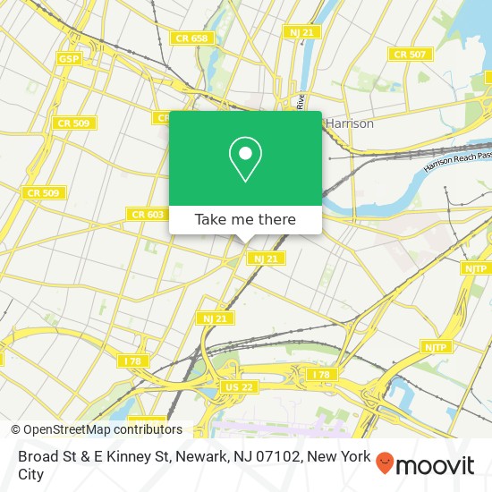 Mapa de Broad St & E Kinney St, Newark, NJ 07102