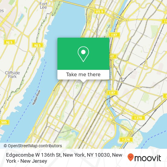 Edgecombe W 136th St, New York, NY 10030 map