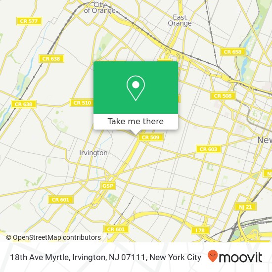 Mapa de 18th Ave Myrtle, Irvington, NJ 07111