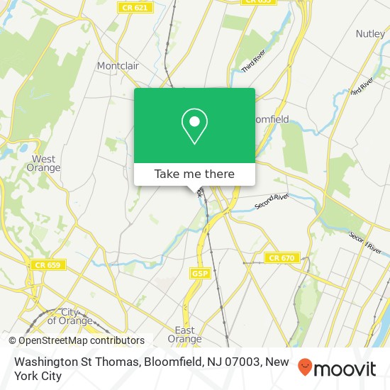 Mapa de Washington St Thomas, Bloomfield, NJ 07003