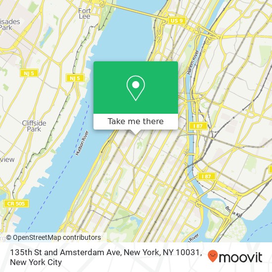 135th St and Amsterdam Ave, New York, NY 10031 map