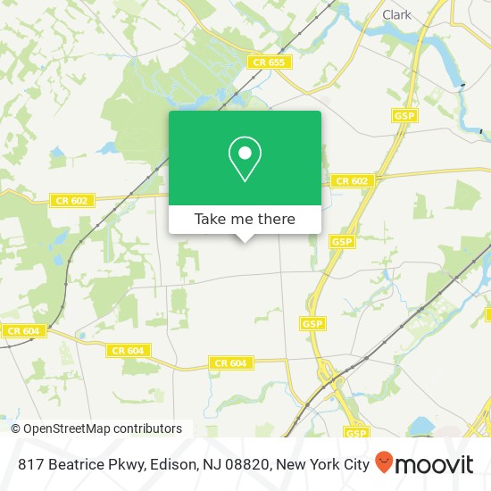 Mapa de 817 Beatrice Pkwy, Edison, NJ 08820