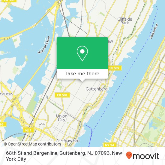 Mapa de 68th St and Bergenline, Guttenberg, NJ 07093