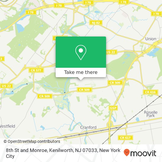 Mapa de 8th St and Monroe, Kenilworth, NJ 07033