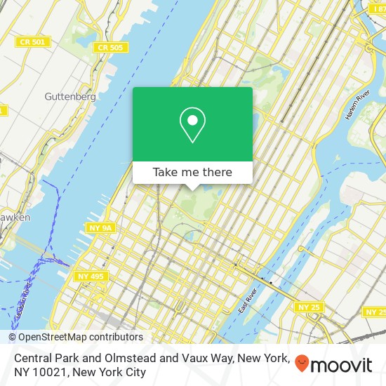 Central Park and Olmstead and Vaux Way, New York, NY 10021 map