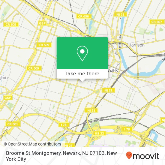 Mapa de Broome St Montgomery, Newark, NJ 07103