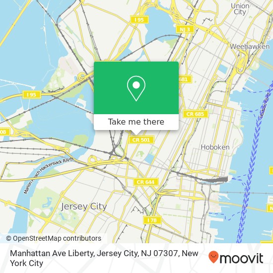 Mapa de Manhattan Ave Liberty, Jersey City, NJ 07307