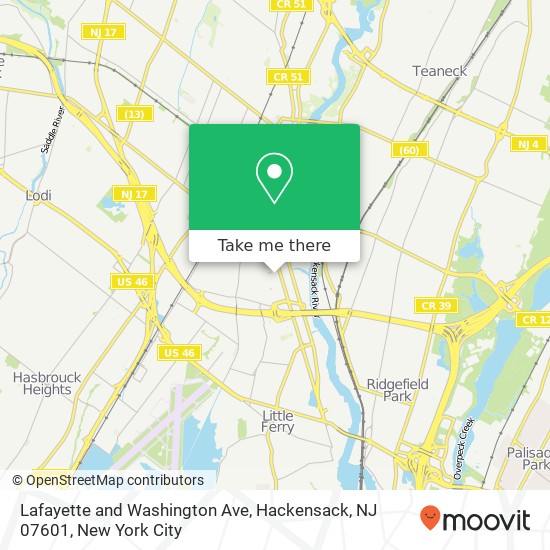 Lafayette and Washington Ave, Hackensack, NJ 07601 map
