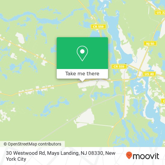 Mapa de 30 Westwood Rd, Mays Landing, NJ 08330