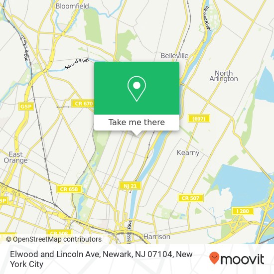 Mapa de Elwood and Lincoln Ave, Newark, NJ 07104