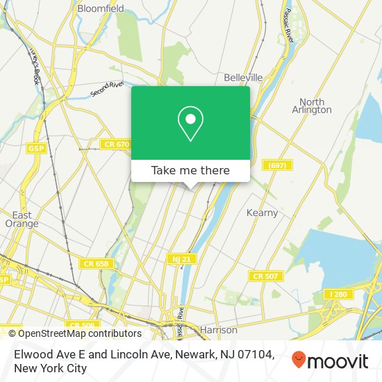 Mapa de Elwood Ave E and Lincoln Ave, Newark, NJ 07104