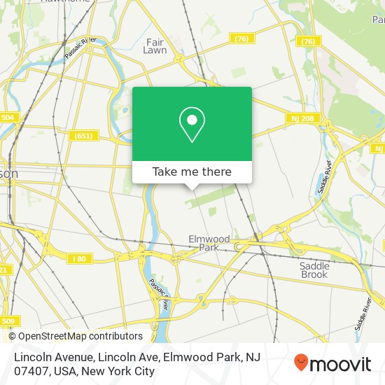 Lincoln Avenue, Lincoln Ave, Elmwood Park, NJ 07407, USA map