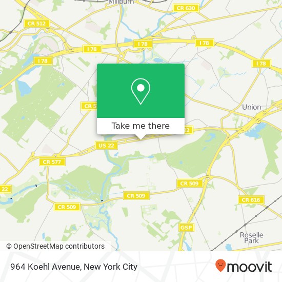 Mapa de 964 Koehl Avenue, 964 Koehl Ave, Union, NJ 07083, USA