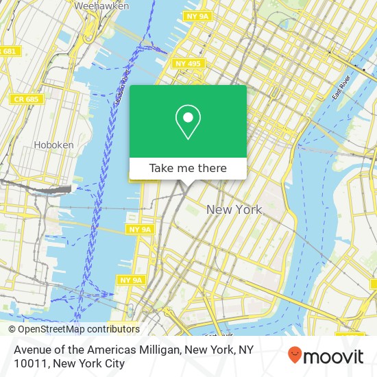 Avenue of the Americas Milligan, New York, NY 10011 map