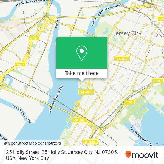Mapa de 25 Holly Street, 25 Holly St, Jersey City, NJ 07305, USA