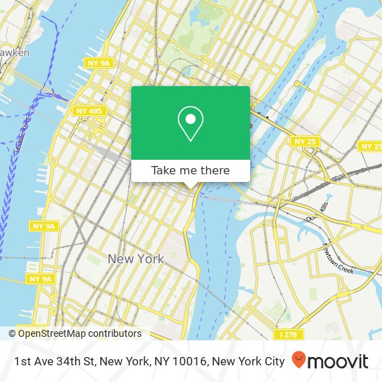 1st Ave 34th St, New York, NY 10016 map