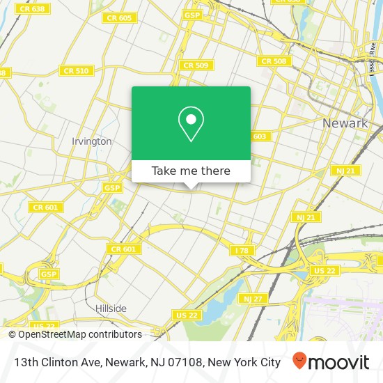 Mapa de 13th Clinton Ave, Newark, NJ 07108
