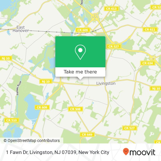 Mapa de 1 Fawn Dr, Livingston, NJ 07039