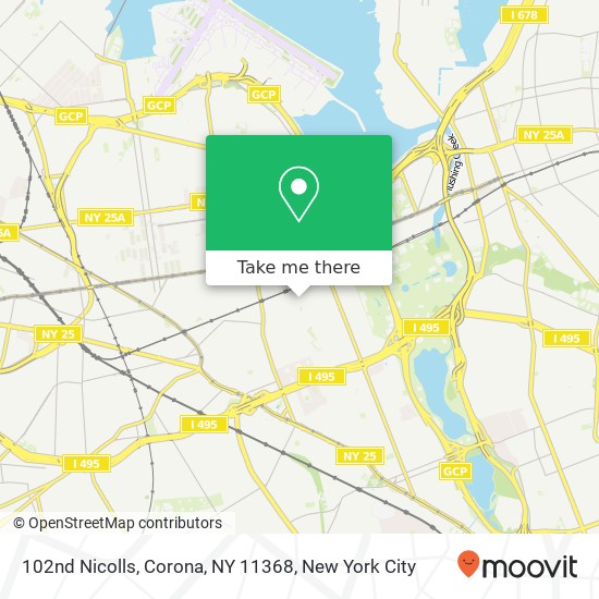 Mapa de 102nd Nicolls, Corona, NY 11368