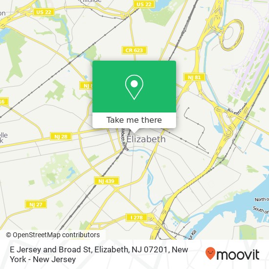Mapa de E Jersey and Broad St, Elizabeth, NJ 07201
